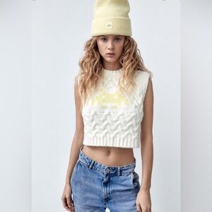 Zara Women Jacquard Space Invaders Taito Sweater Knit Short Vest SZ S